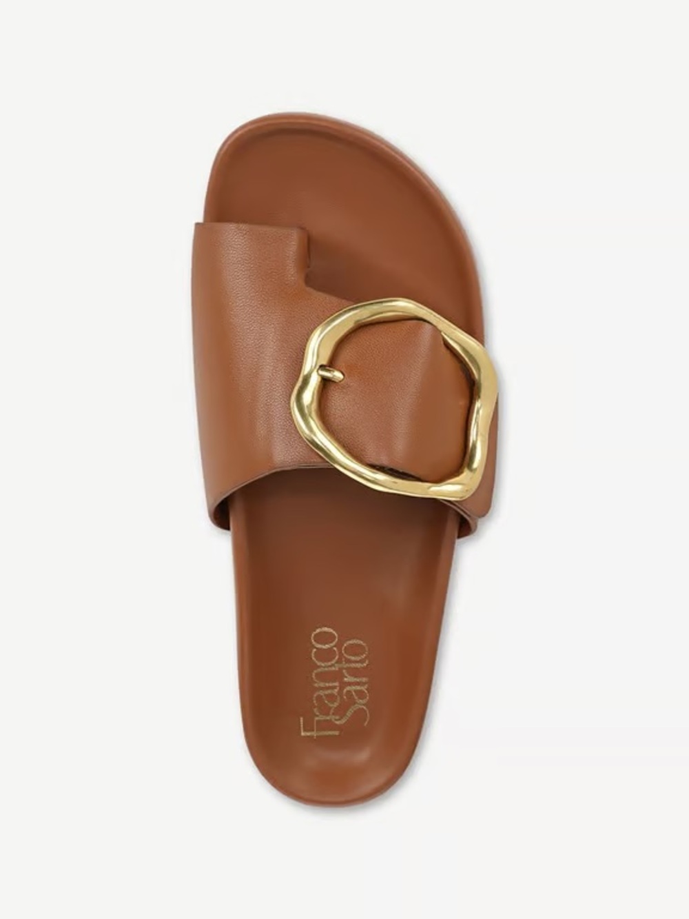 Franco Sarto Brown Slide Sandals with Gold Buckle Accent